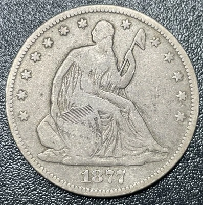 1877 Seated Liberty Half Dollar 50c Original Patina Nice VF Coin - Image 1 of 2