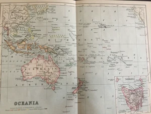 Antique Folding Map - Oceania & Tasmania by J Bartholomew - 1887 Original - Picture 1 of 10