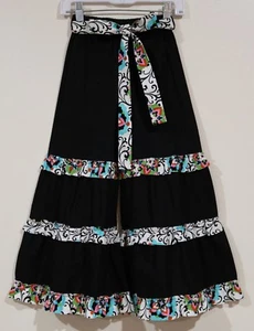 Little Miss Fashion Size 6 Girls Black Floral Trim Elastic Waist Wide Leg Pant - Picture 1 of 4