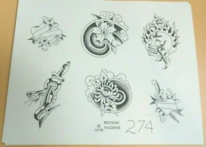 Vintage RARO 1978 macchina fotografica tatuaggio flash foglio 274 teschio cuore serpente coltello - Foto 1 di 1