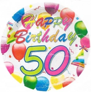 6er Pack PARTY TELLER D: 23 cm HAPPY BIRTHDAY 50 Geburtstag 50. - Bild 1 von 1