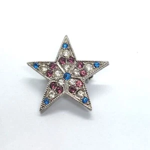 Patriotic Rhinestone Star Lapel Pin Red White Blue USA Brooch Vintage - Picture 1 of 3