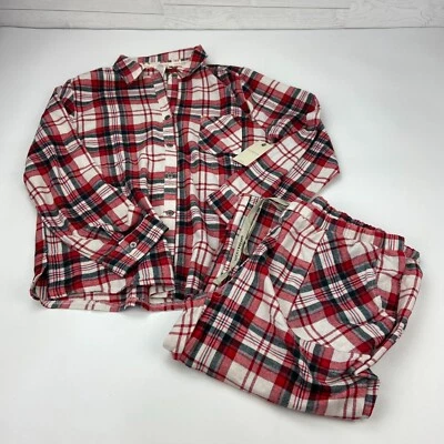 NWT Lucky Brand XL Red Plaid Pajama PJ Set Button Up Long Sleeve Top & Bottoms - Image 1 of 4