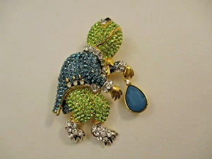 Signed AKKAD Frog Prince Brooch Enhancer Pendant Pave Rhinestone Crystals - Picture 1 of 8