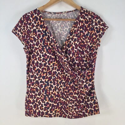 Blusa mujer Merona top talla M rojo leopardo manga corta cruzada cuello en V 109856 Foto 1 de 4