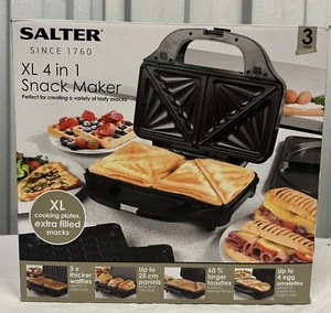 Salter Snack Maker Grill Non-Stick 4 in 1 Panini Press Toastie & Waffle Machine - Picture 1 of 4