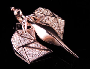 Men's Ladies 10K Rose Gold Genuine Diamond Praying Angel Pendant 2/5 CT 1.25" - Picture 1 of 8