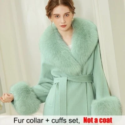 Real Fur Collar Cuffs Set Coat Fluffy Large Fur Shawl Fur Scarf Furry Scarves - Image 1 of 4