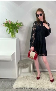 Vestido corto mujer manga larga encaje vestido de verano alta calidad elegante negro - Imagen 1 de 9
