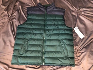 Old Navy Men's NWT Water Resistant Puffer Vest Lightweight Size XL Green & Blue - Picture 1 of 7