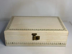 VTG Mele Jewelry Box Blue Cream Large 12 x 8 Velvet Liner Mid Century Retro READ - Picture 1 of 10