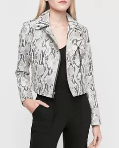 NEW EXPRESS SNAKESKIN PRINT VEGAN LEATHER CROPPED MOTO JACKET SZ XS EXTRA SMALL - Picture 1 of 3