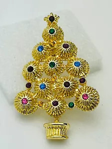 High Quality New Gold Tone Crystal Tree Christmas Pin/Brooch - Picture 1 of 2