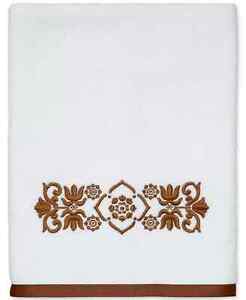 Avanti Floral Scroll Embroidered 100% Cotton 27" x 50" Bath Towel - Sienna Brown