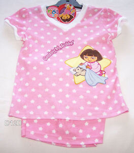 Dora The Explorer Girls Pink White Stars Embroidered Pyjama Set Size 5 Marked