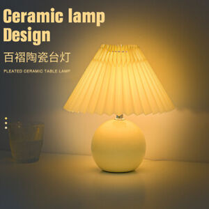 Rattan Wood Ceramic Ins DIY Table Lamps Bedroom Home Deco Creative Pleats Lamp