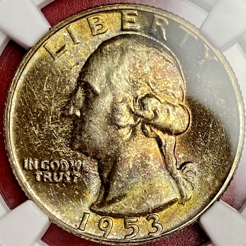 NGC MS-66+ RAINBOW TONING! 1953 WASHINGTON QUARTER Cover