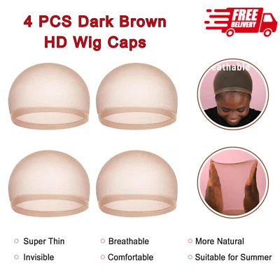 Dark Brown HD Wig Caps, Thin Nylon, Invisible for Lace Front Wigs, 2 Pack/4 PCS - Image 1 of 4