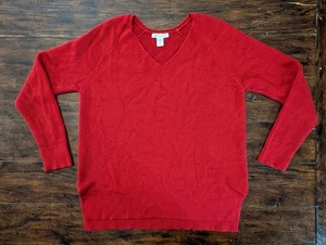 Athleta Women's Sweater Medium Hanover Refined V-Neck Red Long Sleeve Knit Cozy - Picture 1 of 10
