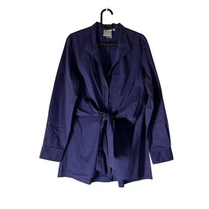 Finley Indigo Wrap Waist Tie Poplin Long Sleeve Button Shirt Womens Medium - Picture 1 of 5
