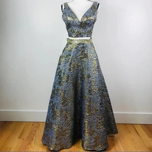 Ellie Wilde Mon Cheri Damen 2 Stück Cropped Top Kleid Set Metallic Jacquard 12 - Bild 1 von 7