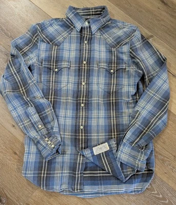 Double RRL Blue Plaid Pearl Button Button Up Shirt Sz Small - Image 1 of 4
