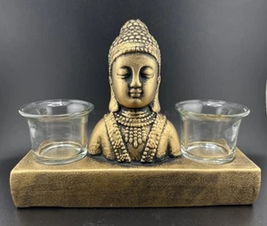 New Gold Buddha Candle Holder 2 Tealight Votive Holder Ornament Ceramic Statue - Picture 1 of 6