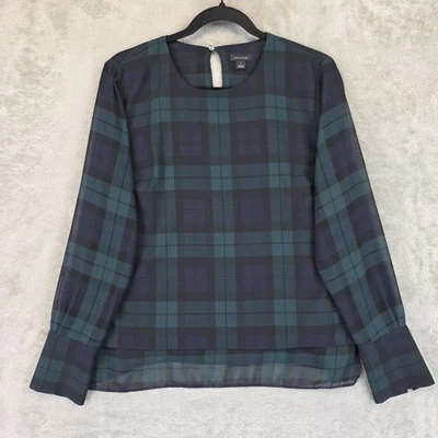 Camisa Blusa Top Ann Taylor Para Mujer Pequeña Verde Azul Marino A Cuadros Manga Larga En Capas Foto 1 de 4
