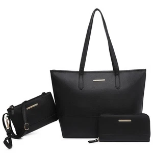 3PCS Women's Vegan Leather Tote Bag Set - Stylish Top Handle Satchel Purse Sh... - Picture 1 of 7