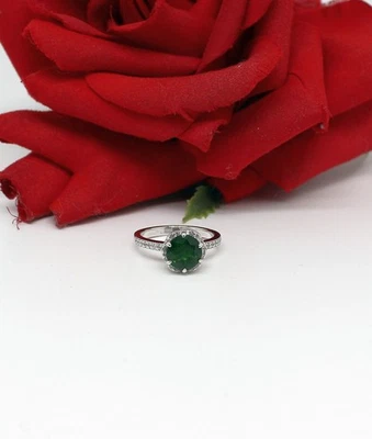 Sterling Silver Chrome Diopside Zircon Halo  Ring Size 7 3.51g CAT RESCUE - Image 1 of 2