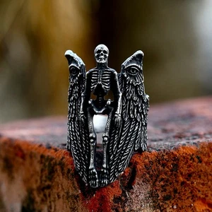 Anillo Calavera Alas de Ángel Ojo de Dios De Colección Acero Inoxidable Para Hombre Motociclista Punk Anillo - Imagen 1 de 2