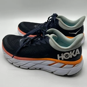 Hoka One One Clifton 9 Running Shoes Blue Orange Athletic Sneakers Womens Size 6 - Picture 1 of 13