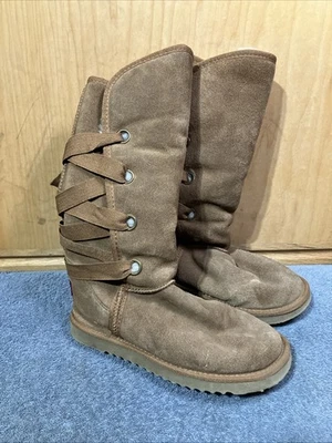 UKALA Micah Botas Altas Para Mujer 7 Marrón Gamuza Lana Merino Forradas Con Cordones Foto 1 de 4