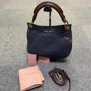 Miu Miu handbag 2way shoulder bag navy leather - Picture 1 of 24