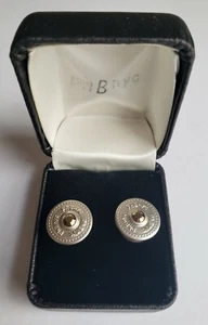 PHB NYC Logo Designer Satin Nickel Snap Cufflinks S.N./Cry.Dorado Gold Crystal - Picture 1 of 2