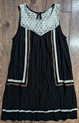 Jolt Women's Black Flowy Lace Crepe Embellished Boho Blouse Tunic Size Medium - Image 1 of 4