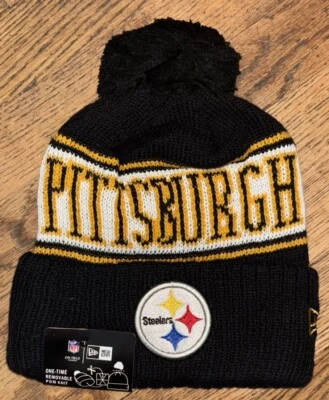 Gorro Pom Pom New Era malha preta amarela futebol americano NFL Pittsburgh Steelers - Imagem 1 de 2