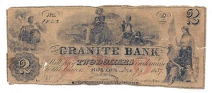 1857 The Granite Bank, Boston, Ma - Two Dollar Obsolete Note No.1022 - Picture 1 of 2