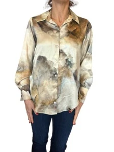 WOMEN'S ZARA BLOUSE LONG SLEEVE SATIN TIE DYE EFFECT TOP MULTI XS - Picture 1 of 13