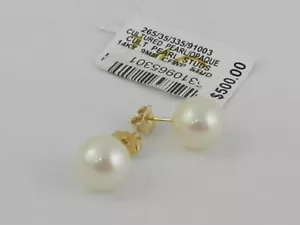 Belle de Mer Pearl 14k Gold Cultured Freshwater Pearl Stud Earrings 9.8mm - Picture 1 of 4