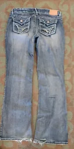 Amethyst Jeans Medium Wash Flap Pocket Thick Stitch Disdressed 34x31" - Picture 1 of 7