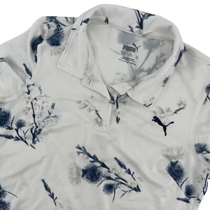 Puma Floral Golf Polo Shirt Short Sleeve Athletic Top White Blue Kids S/M - Picture 1 of 5