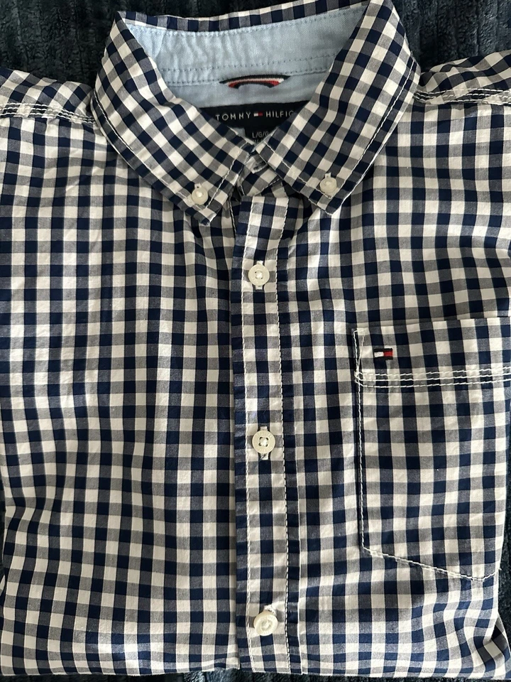 Camisa Tommy Hilfiger de algodón con botones a cuadros azul rojo talla L (16/18) Foto 1 de 4