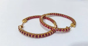 Jubiläum Geschenk für Sie Natürliche Rubin Edelstein Creolen 14k Gelb Gold - Bild 1 von 9