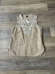 Talbots Top Women’s Sz S Linen Blend Beaded Sleeveless Blouse Coastal Boho NWT - Picture 1 of 6