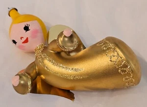 Vintage italienischer De Carlini mundgeblasener Glas Weihnachtsschmuck - goldener Engel gelbe Haare - Bild 1 von 7