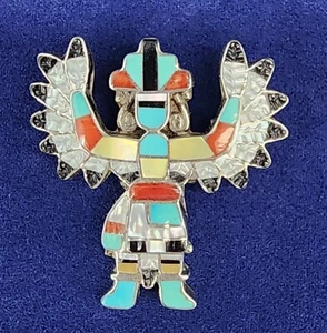 Broche Prendedor Bailarina Águila Kachina Turquesa Nativa Zuni De Colección Firmado Esterlina - Imagen 1 de 20