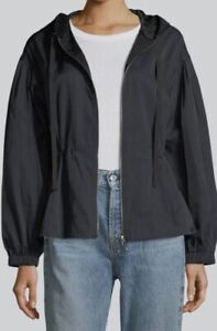 $695 Elizabeth And James Women's Blue Zip-Front Cinched-Waist Short Jacket Sz M