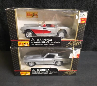 LOT OF 2 MAISTO Silver 1957 Corvette Convertible & 1965 Chevrolet Corvette NIB ! - Image 1 of 4