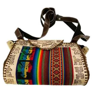 Neu Peru Cusco Damen Textil Stoff geprägtes Leder Boho Handtasche Umhängetasche - Bild 1 von 6